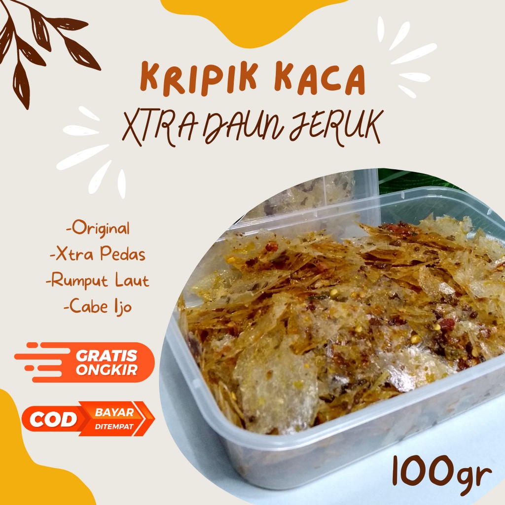 

Keripik Kaca Xtra Daun Jeruk Box 100gram/Kripik Beling Xtra Pedas Daun Jeruk/Keripik Kaca Renyah