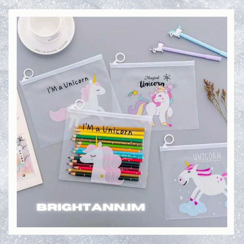 

ZIPPER POUCH A5 TRANSPARANT MOTIF UNICORN TEMPAT PENSIL LUCU POUCH MAKE UP