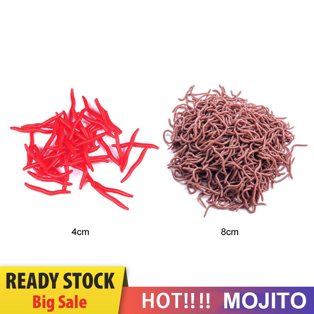 50pcs / Set Umpan Pancing Buatan Bentuk Udang Cacing Tanah Warna Merah