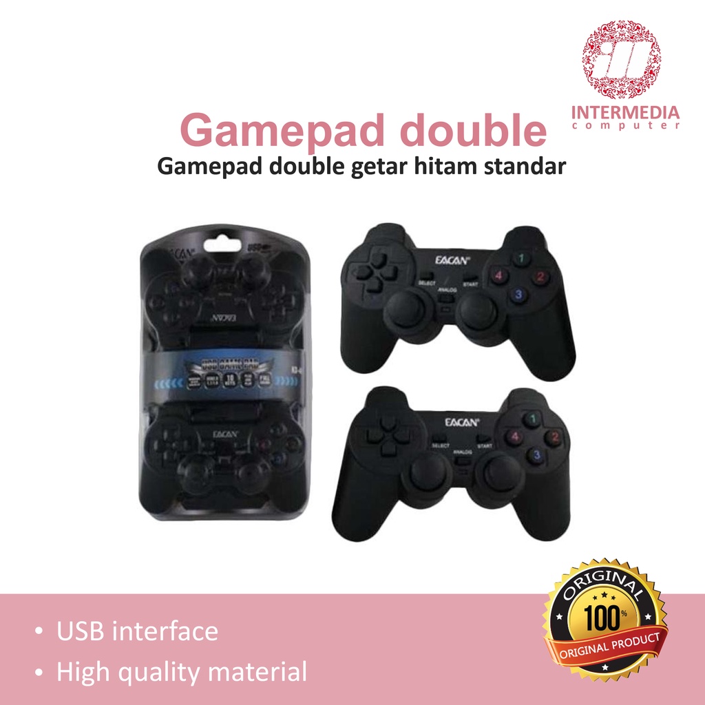Game Pad Double Shock Getar Hitam Joystick USB dengan Analog