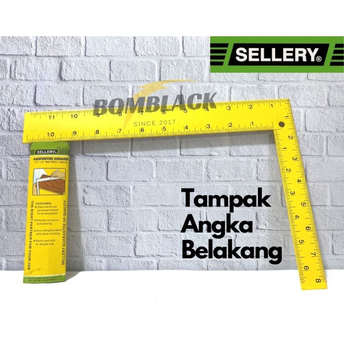 SELLERY Penggaris Siku Tukang 20cm x 30cm Bangunan Alat Ukur Sudut