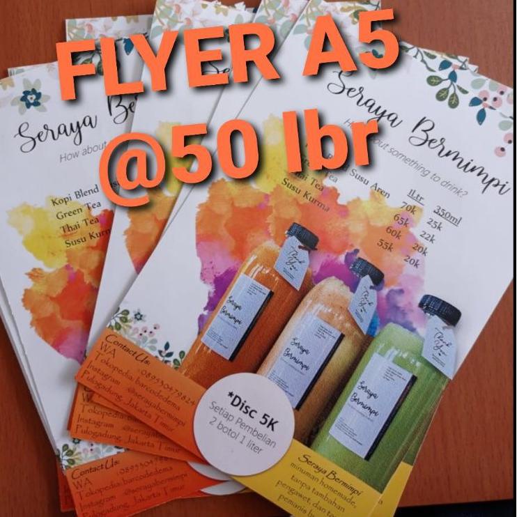 

Lebih Meriah Cetak Flyer / Brosur A5 1 muka art paper 120-150gr/art carton 210-260gr 50 lbr