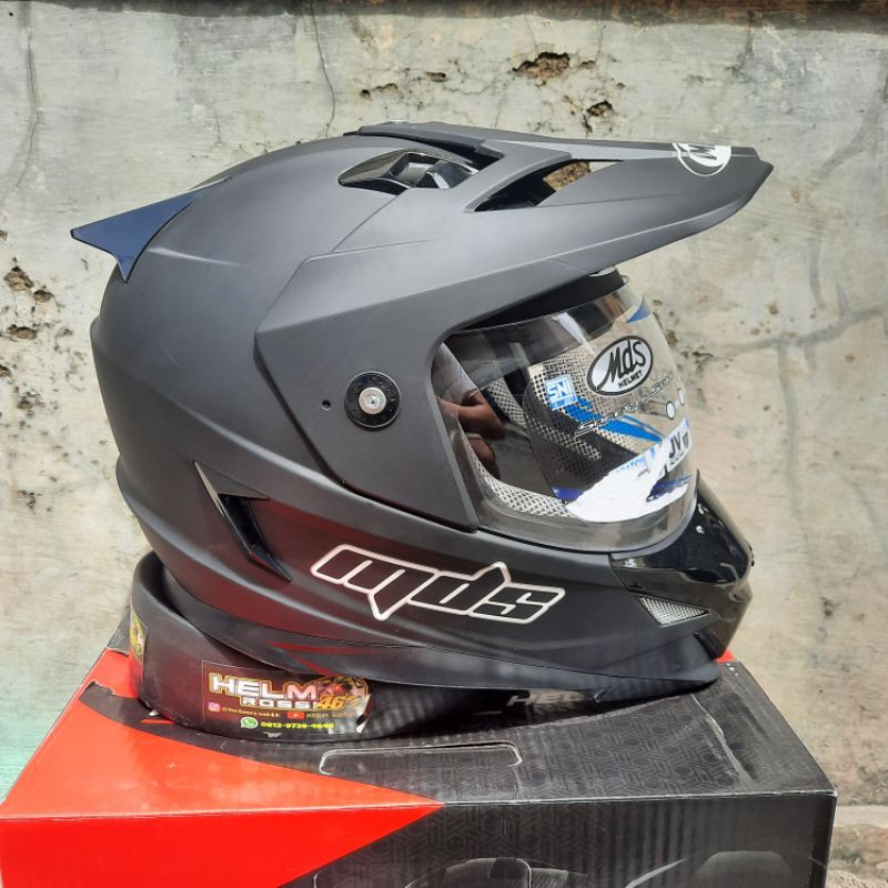 Helm MDS SUPER PRO Superpro SOLID 2 VISOR || MDS Cross hitam doff Glossy putih abu abu Original