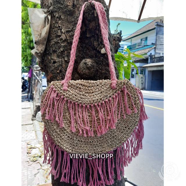 [BISA COD] Tas Wanita/ Shoulder Bag / Tas Anyaman Agel Sabit Rumbai