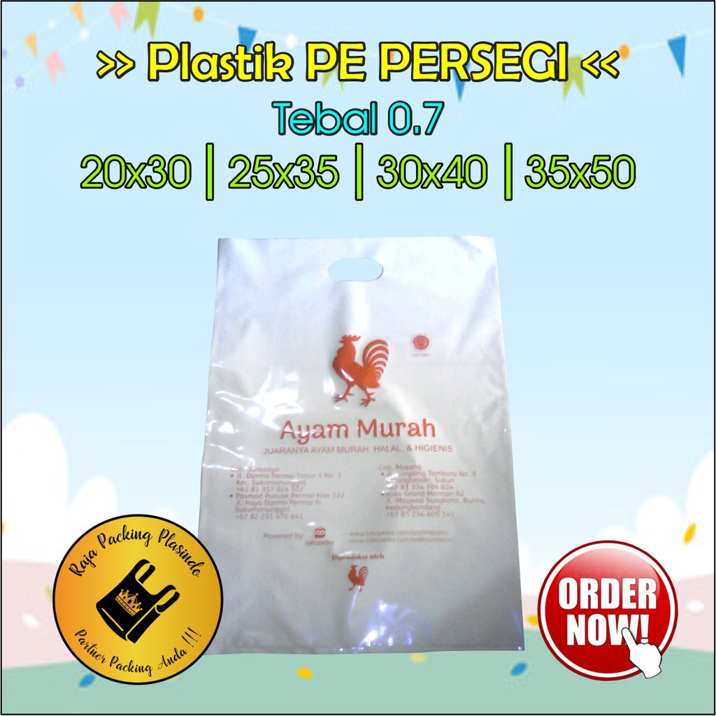 Plastik Packing PE GUNUNG Uk 35x44 , PE PERSEGI 35X50 Tebal 0,7 Free Desain Sablon Plastik packing