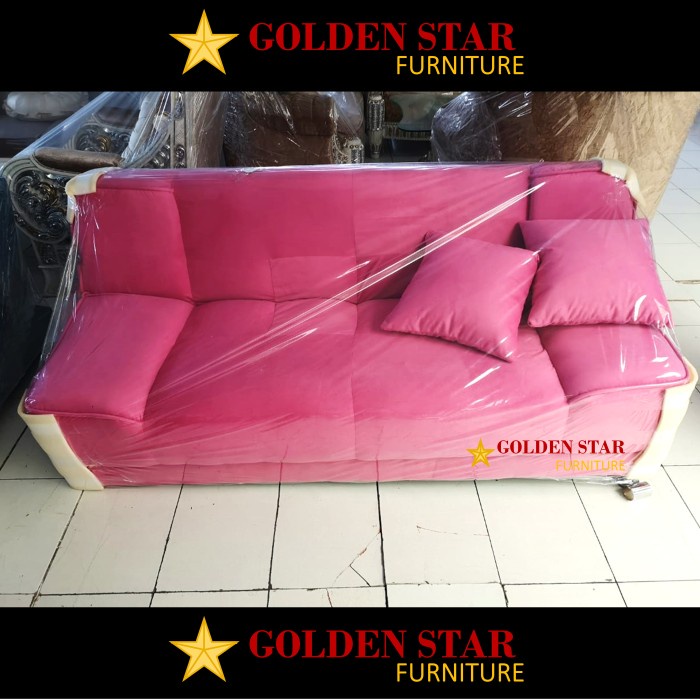 Sofa Bed / Kursi Nonton Minimalis Kain bludru / Beludru Pink Procella