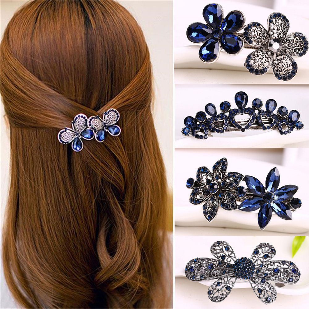 Jepit Rambut Model Pita Butterfly Motif Bunga Nanas Aksen Kristal Berlian Imitasi Gaya Retro Vintage Untuk Wanita