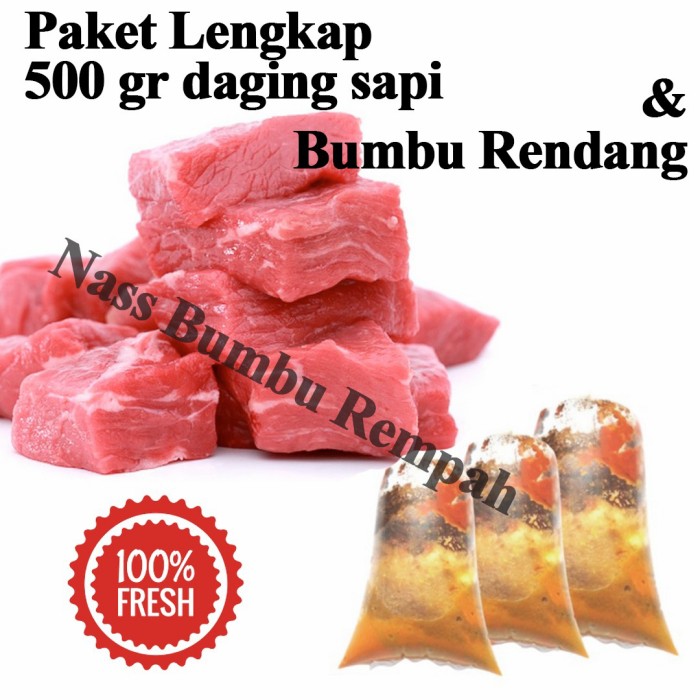 

daging sapi seger 1/2kg dan bumbu rendang Padang siap masuk/pket lngkp