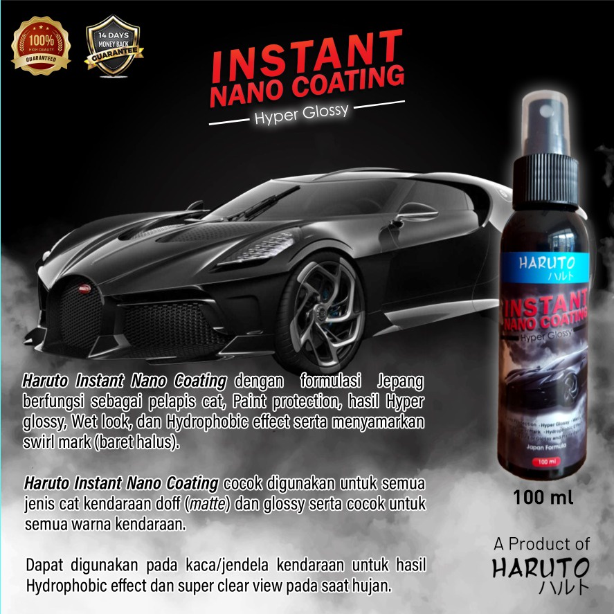 Instant nano coating by haruto pengilap hyper glossy untuk body motor dan mobil 100ml