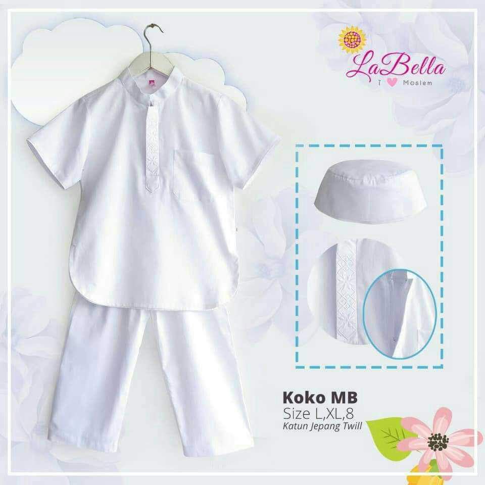 SALE Koko Anak Putih Labella Lengan Pendek 6-7 thn dan 8-9 Y Bahan Katun Jepang Twill Free Peci Anak