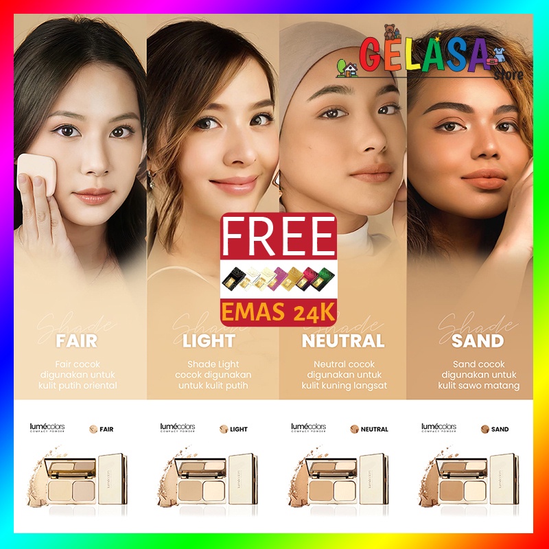 (Free Emas) Lumecolors Bedak padat Compact Powder Two Way Cake Pore Blurring Effect with Oil Control