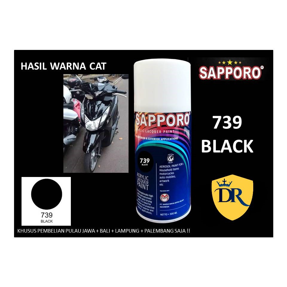 Cat Sapporo Black 739 300ml,Cat semprot warna HITAM GLOSSY UNTUK VELG