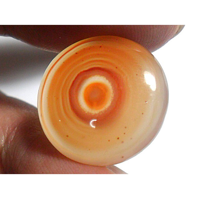 AG110 Round Cabochon 12.35ct 18mm Orange Red White 'Greek Evil Eye' Picture Agate Natural Lucky Char