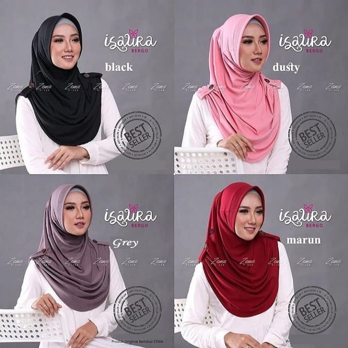 Jilbab Instan Isaura Jersey / kerudung aplikasi kancing hijab jersey / khimar jersey / muslimah