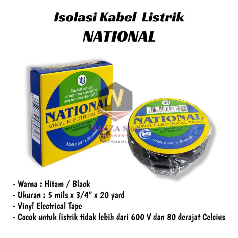 

NATIONAL & Borneo Isolasi solasi Vinyl Kabel Listril Hitam ¾" 20 yard
