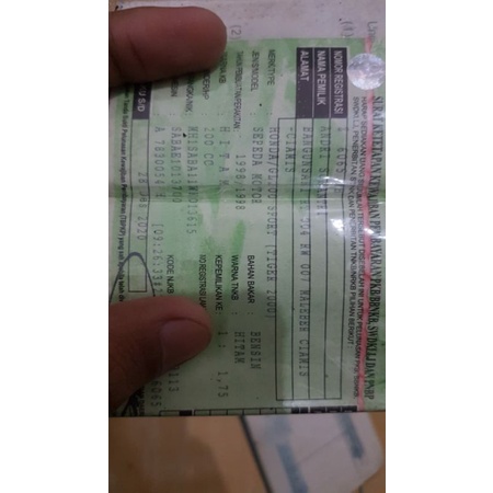 surat motor tiger 1997 lengkap