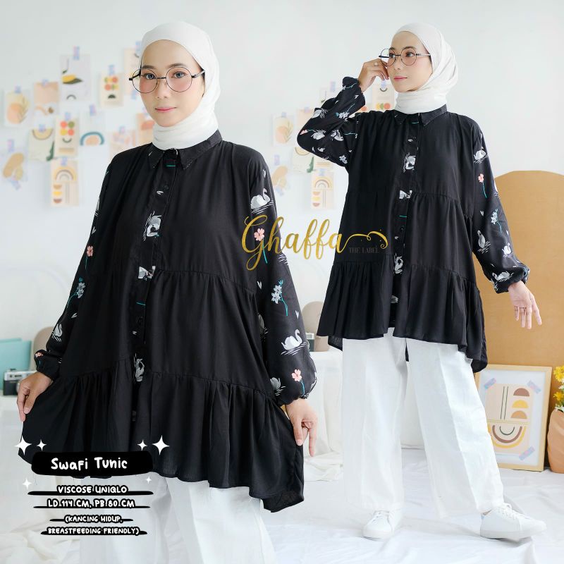 Atasan Tunic Tunik Kemeja Blouse Fashion Muslim Pastel Korea Motif angsa swan Polkadot Wanita Kekini