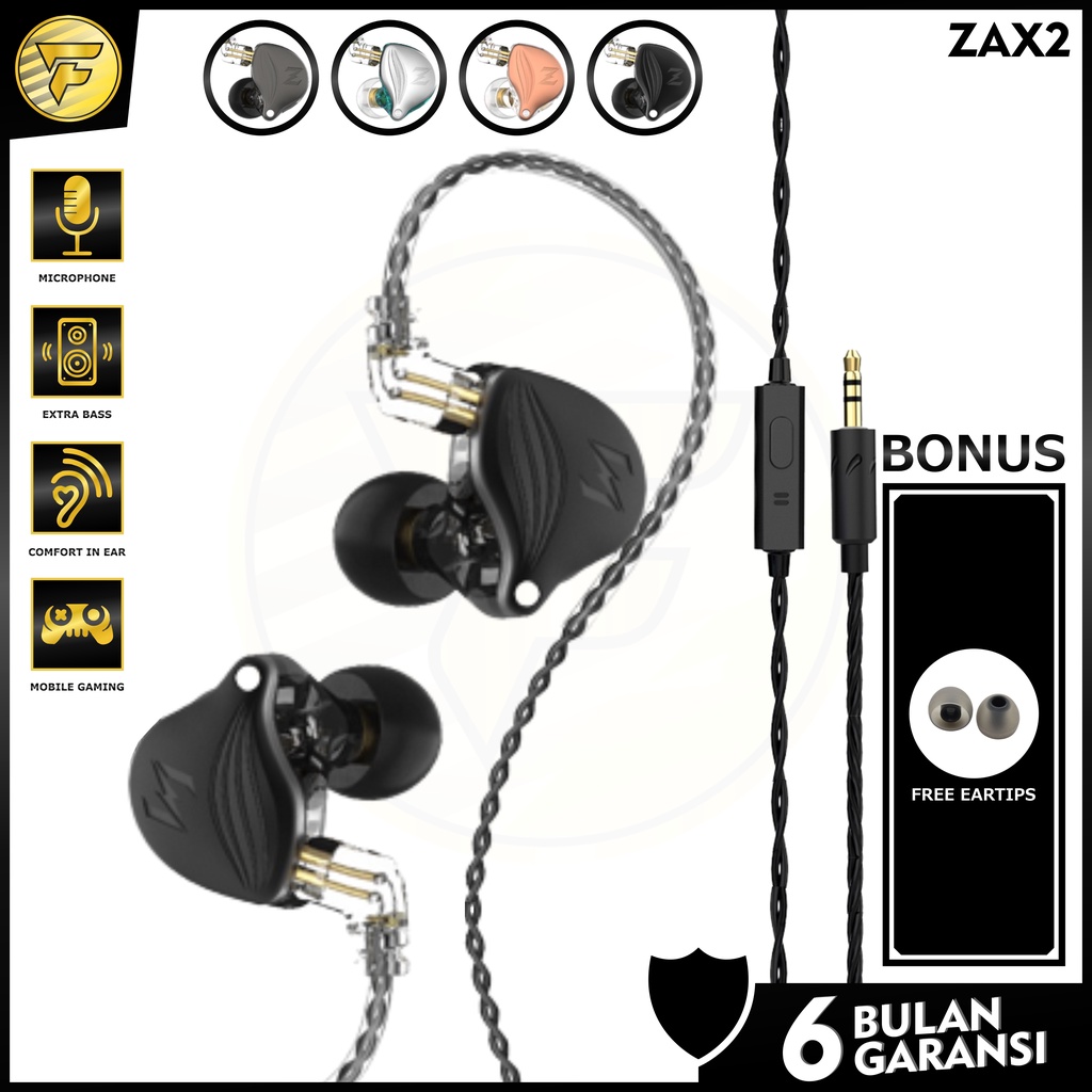 QKZ ZAX2 earphone HIFI BASS stereo music telfon Sport daily headset dengan mic original