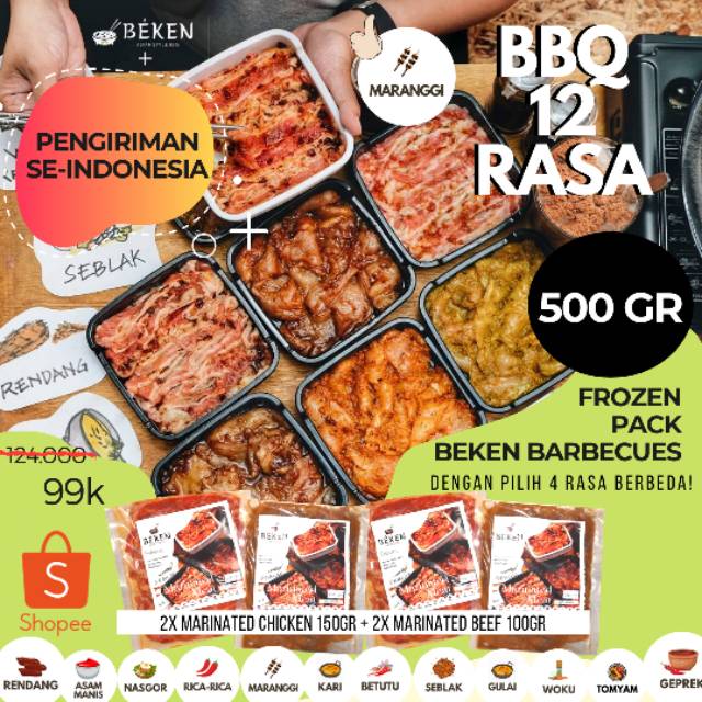 

[500gr] 2 BEEF 100gr + 2 CHICKEN 150gr (bisa 4 rasa berbeda!) Beken BBQ Frozen Pack | Daging Kemasan