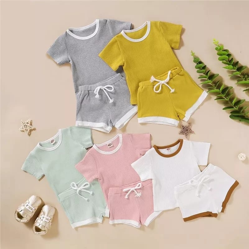BEFAST - ZTL OOTD Setelan Anak CIARA / set anak bora rib / Setelan Anak Perempuan Terbaru 2022 / Atasan Kaos Lengan Pendek+Celana Pendek / Oneset Polos Casual / Setelan Anak-Anak Santai Rumahan / Termurah
