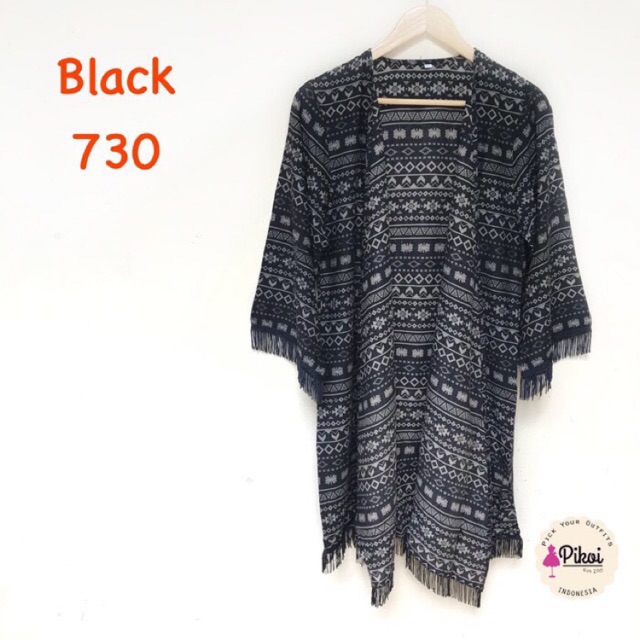 Outer cardigan wanita lengan panjang oversize / long cardigan murah / cardigan hitam bohemian fringe