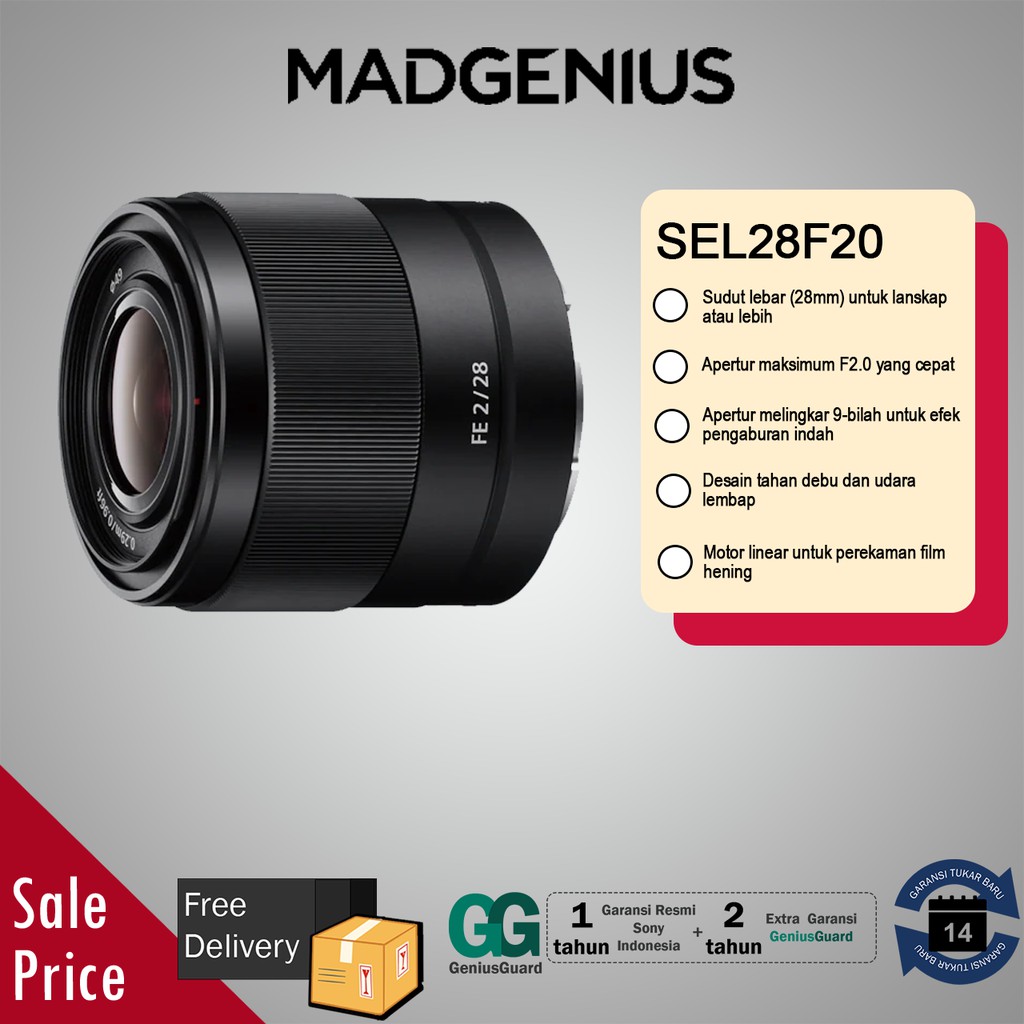 SONY FE 28mm F2 / Lensa Sony Fix 28mm Full Frame / Lensa Wide / Lensa Kamera SEL28F20, Garansi RESMI