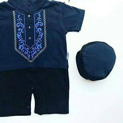○ BAJU BAYI LAKI LAKI KOKO Romper Jumper Pakaian Busana Muslim Anak Pesta Kado Lahiran New Born Peci