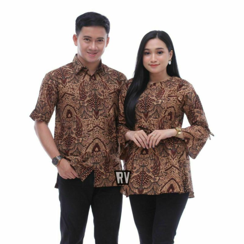 ATASAN BAJU BATIK COUPLE SARIMBIT SERAGAM BATIK KERJA KANTOR FORMAL KONDANGAN COKLAT SIMPLE KLASIK