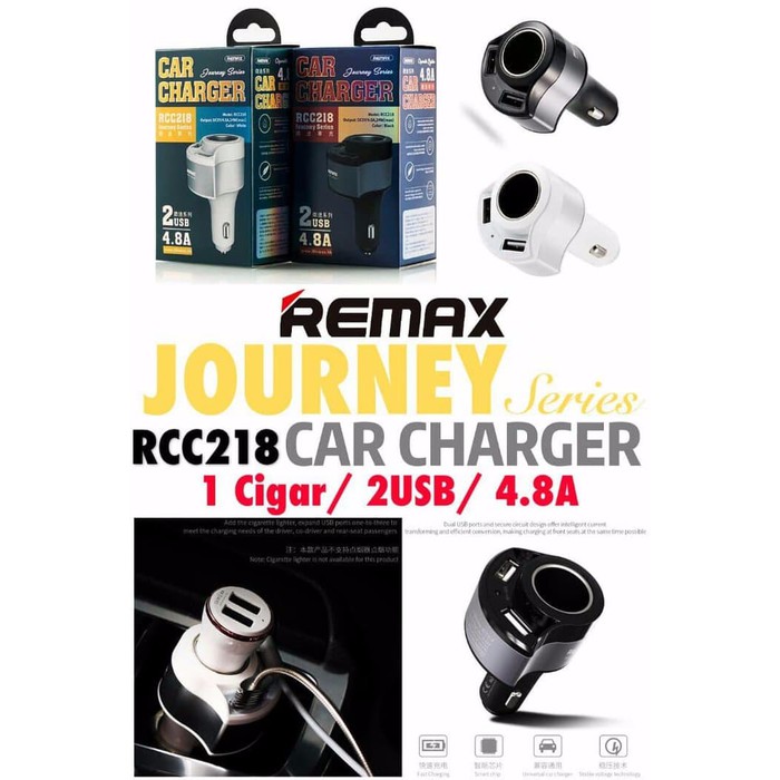 Remax Journey Car Charger 2 USB Port 4.8A + Cigarette Lighter RCC-218