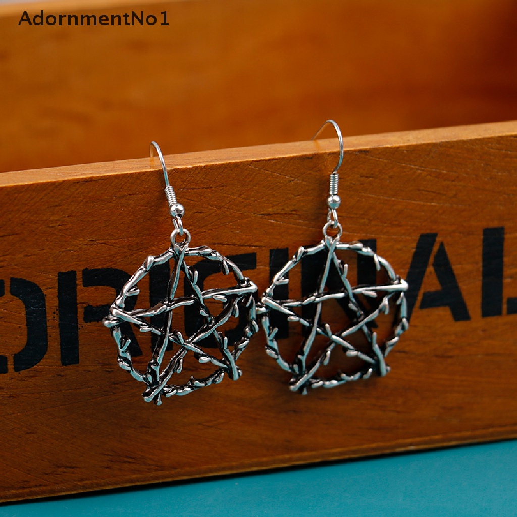 (AdornmentNo1) Anting Tusuk Gantung Desain Bintang Pentagram Gaya Gothic / Punk Untuk Wanita