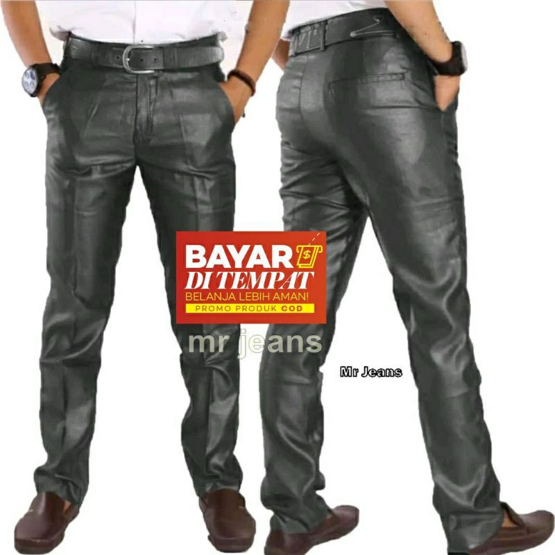 Celana Formal Pria Dasar Mengkilap METALIK Slimfit / Kantor Kerja Panjang jumbo 39-44