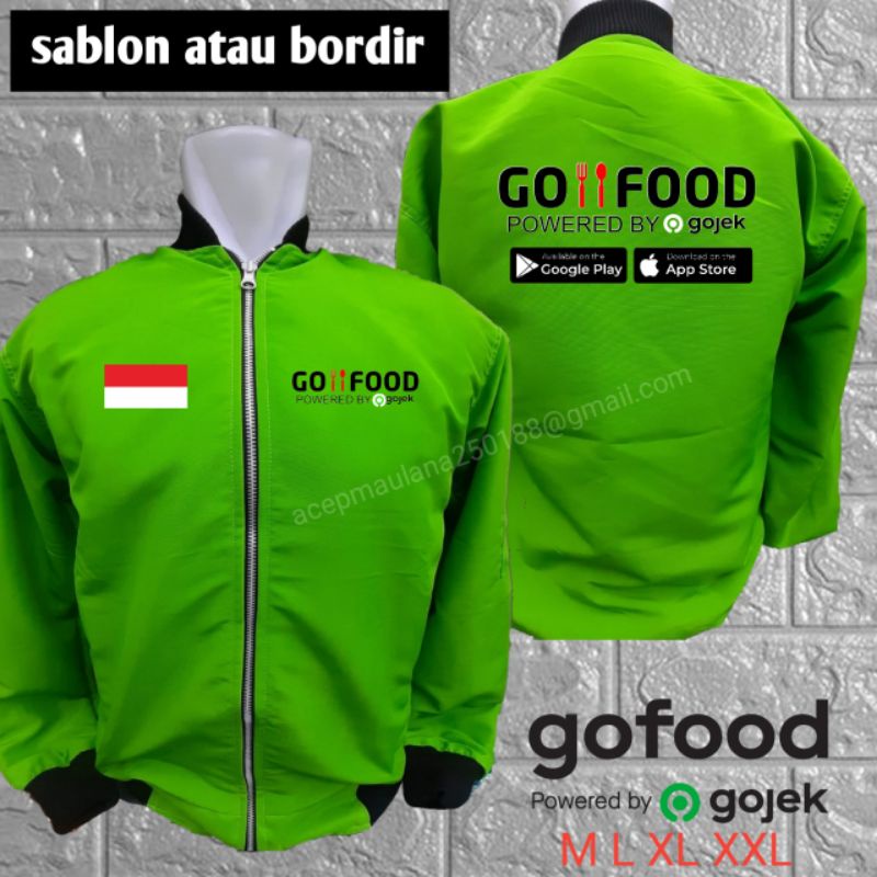 jaket bomber hijau gojek gofood  sablon atau bordir