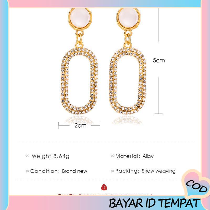 COD❤️ Klip Telinga Berlian Penuh Geometris yang Cocok untuk Semua Anting Opal Wanita-A.one