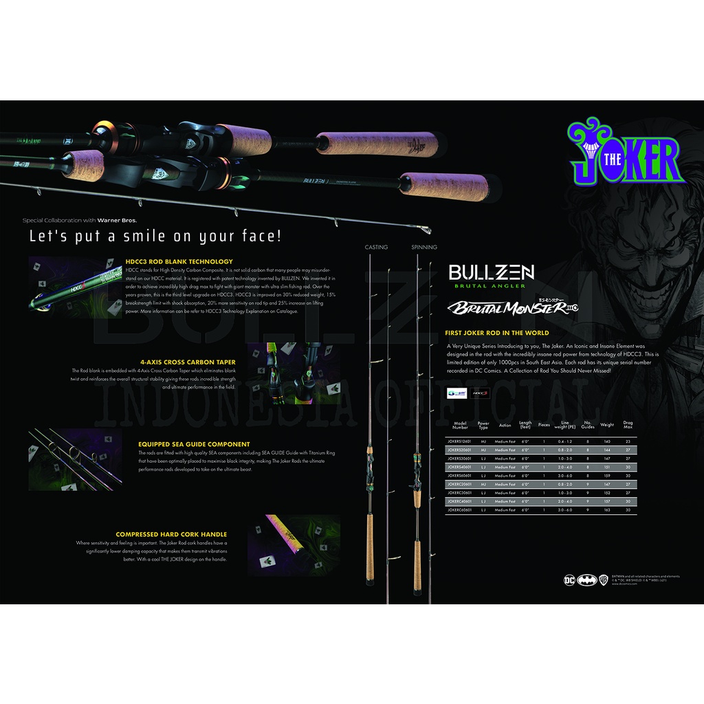 Rod BULLZEN BM The Joker SP dan OH Solid Carbon HDCC3-182 cm. One Piece