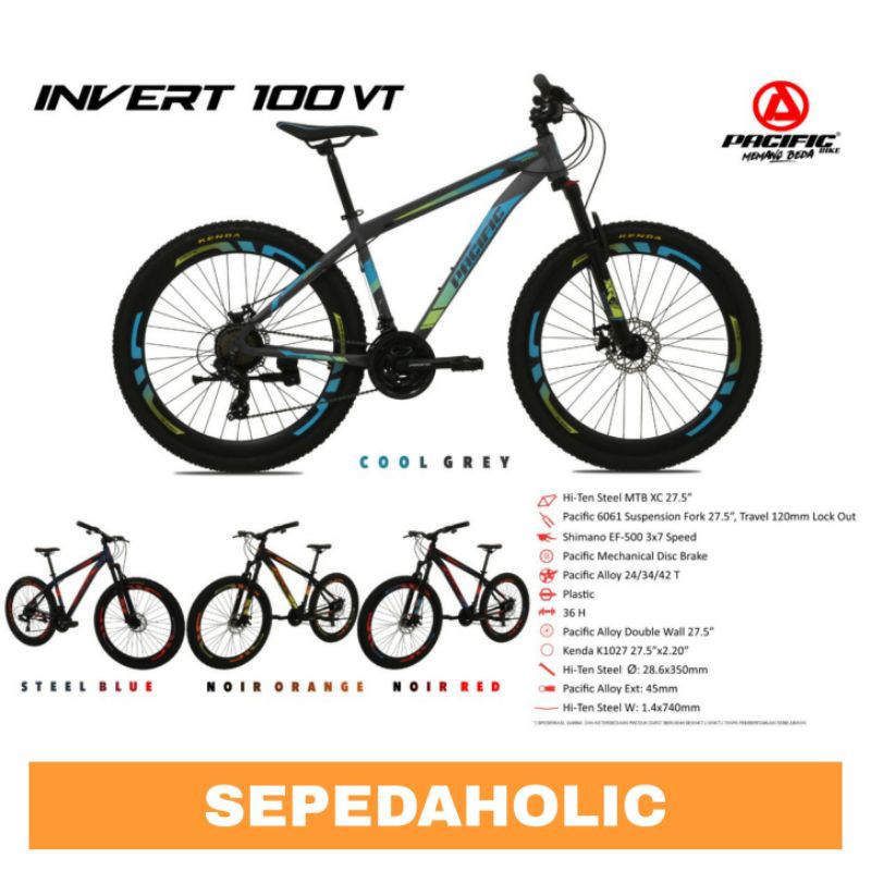 Sepeda Gunung 27.5 Inch MTB PACIFIC INVERT 100 VT 3x7 Speed Disc Garansi Resmi 5 Tahun