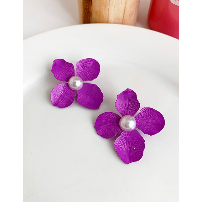 LRC Anting Tusuk Fashion Alloy Pearl Flower Earrings F91345