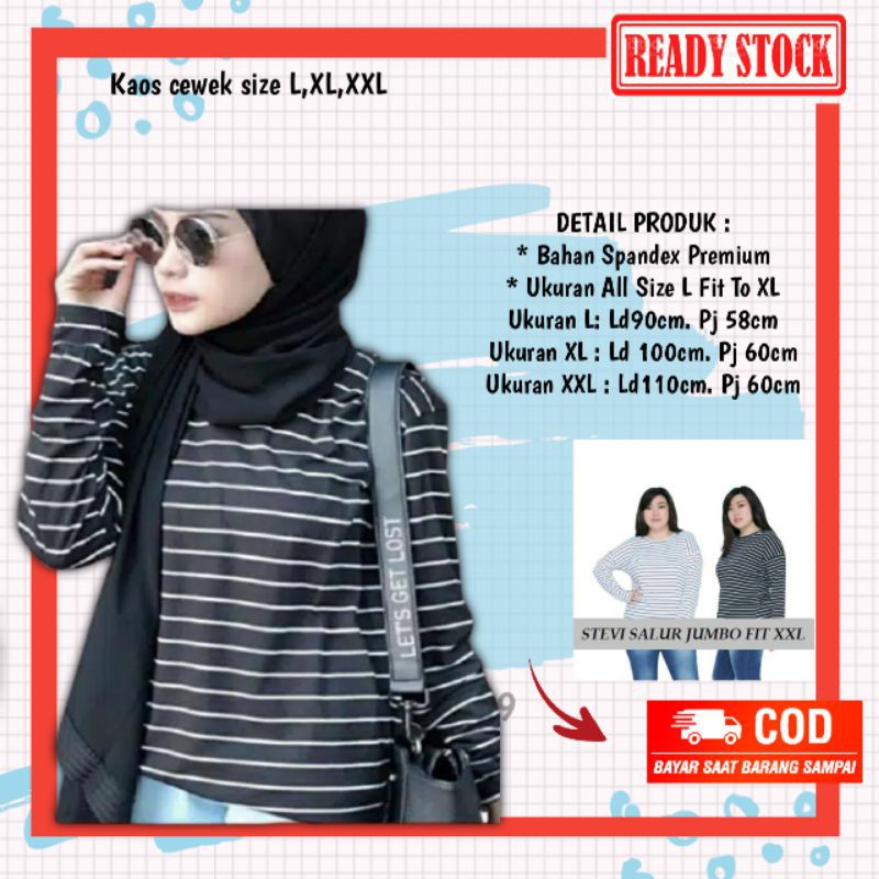 kaos panjang wanita salur jumbo xxl xl L