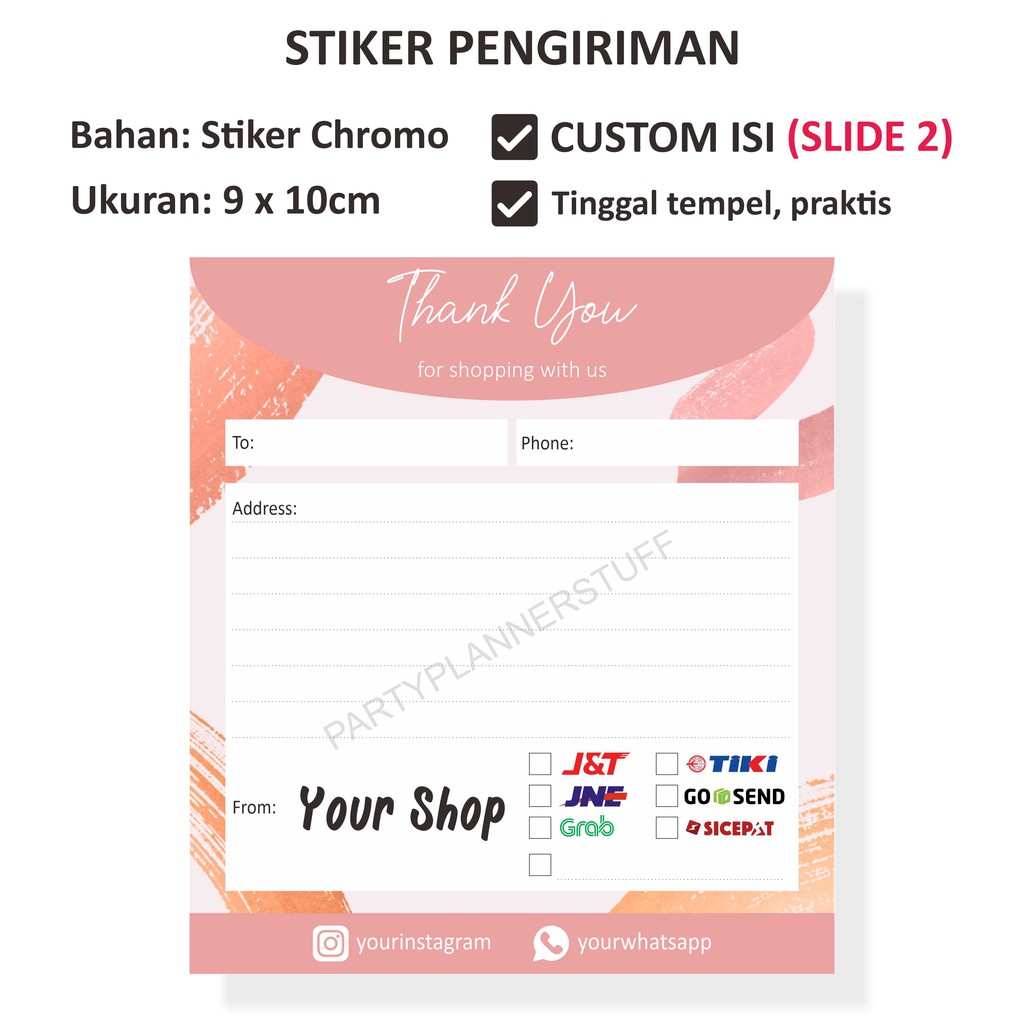 

Stiker pengiriman - label stiker kirim - stiker alamat online shop - shipping label pink murah