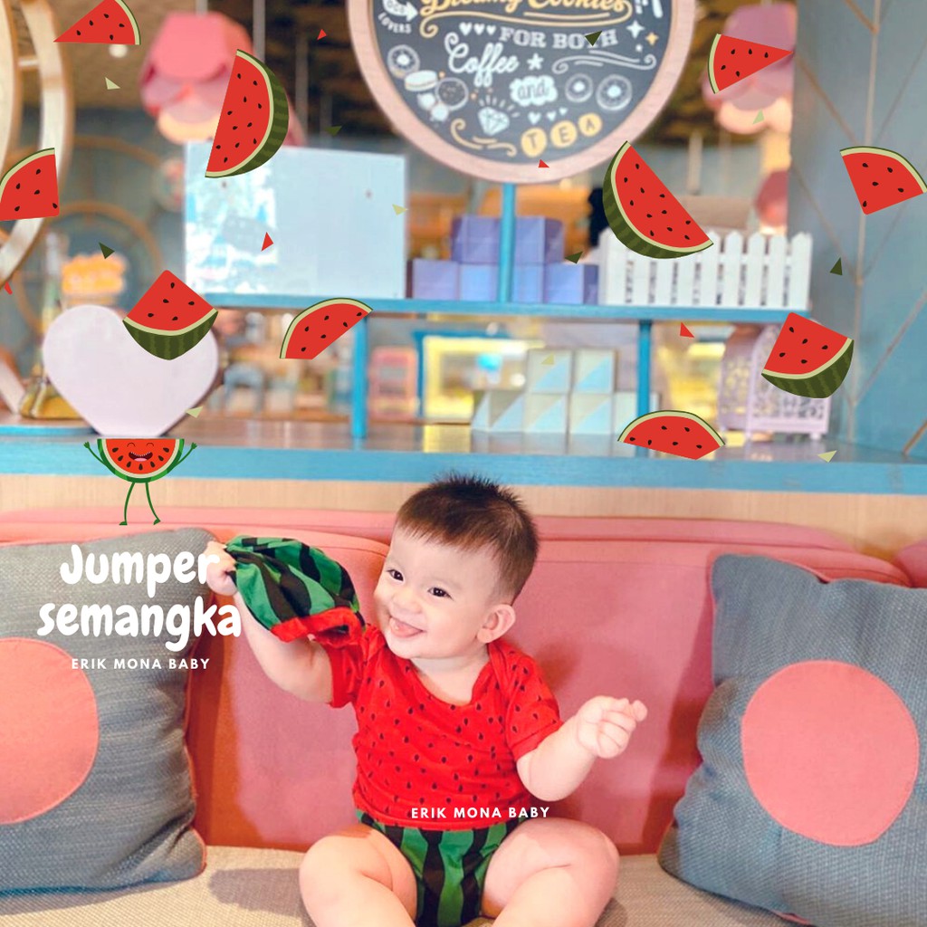 Ermon Baby - Baju Baby Laki Laki Perempuan Jumper Bayi Motif Buah Semangka Watermelon Lucu usia 0 - 12 Bulan