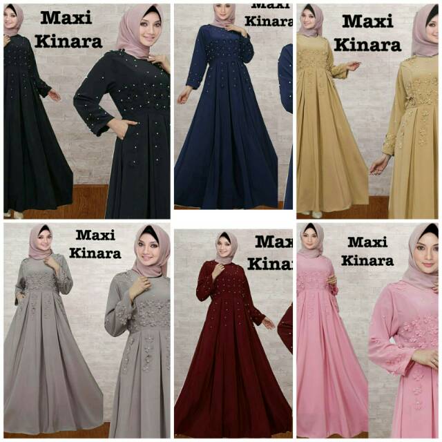 vbn setelan st  maxi Kinara hitam navy coksu abu maroon pink / longdress wanita hijab muslim