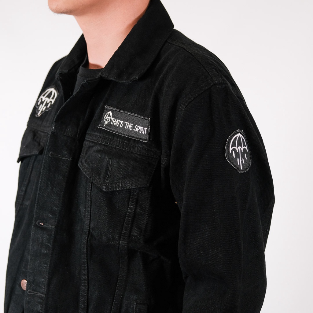 Jaket Jeans Bordir Hitam / Jaket Denim Patch Band - BMTH