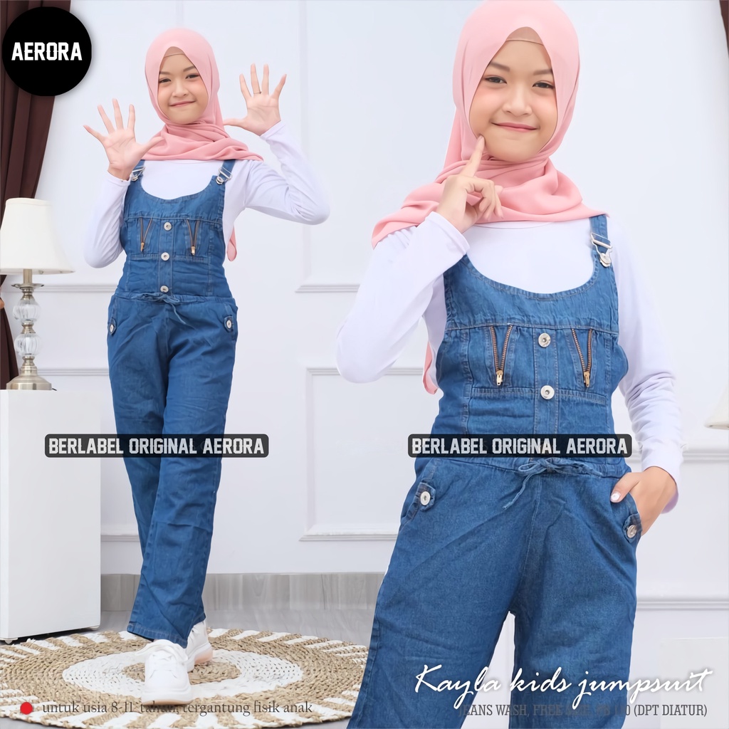 Baju Kodok Jumpsuit Overall Jeans Anak Perempuan Tanggung Usia 8 10 12 Tahun Import Zipper Cantik Allsize