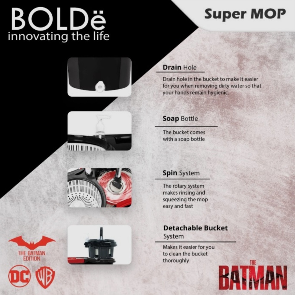 Alat Pel Otomatis Bolde Supermop Bolde Batman Super Mop Superman Alat Pel Bolde 360 Derajat Alat Pel Modern