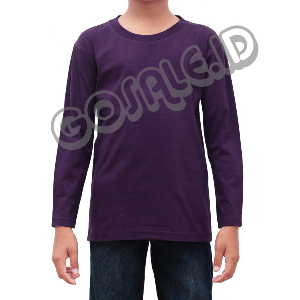 KAOS KATUN/COTTON ANAK UNGU TUA (UNGU TERONG) POLOS LENGAN PANJANG