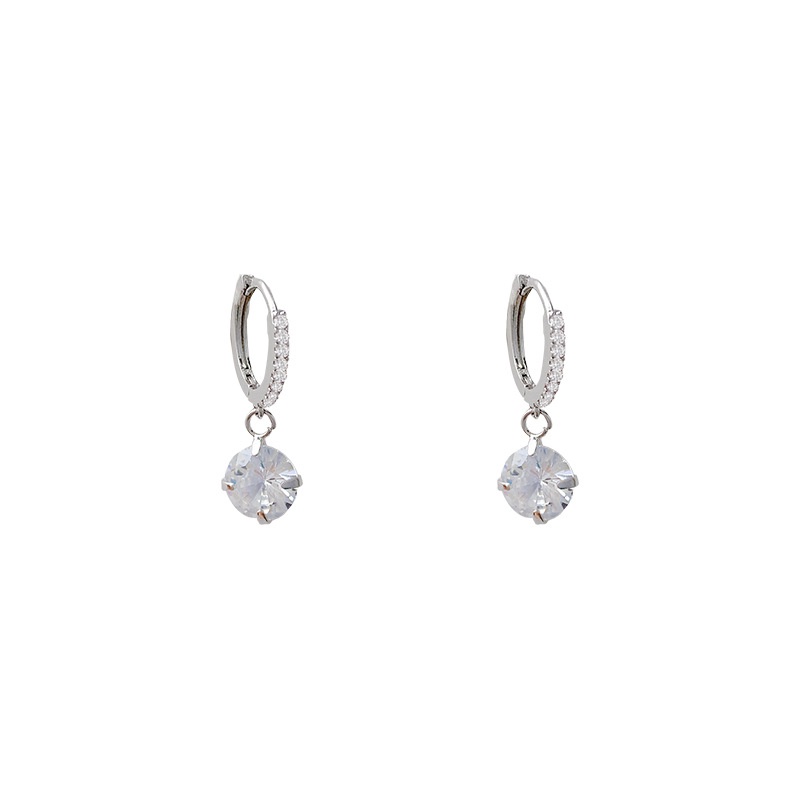 Anting Tusuk Gantung Bahan Sterling Silver 925 Hias Zircon / Berlian Untuk Wanita