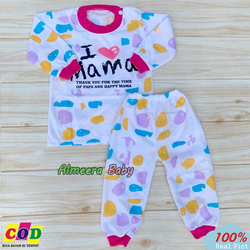 Setelan Piyama Bayi Perempuan Usia 3-12 Bulan Motif I Love Mama Almeera Baby and Kids