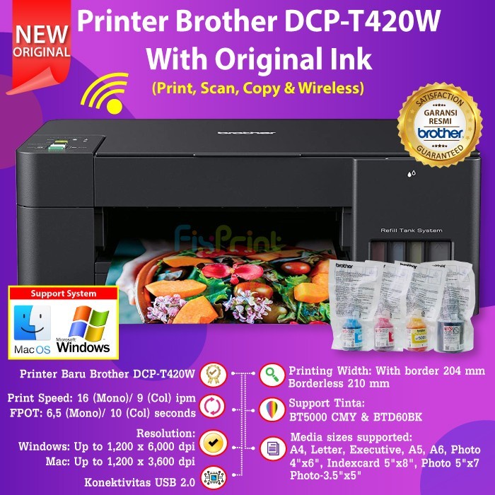 Printer Brother DCP-T420W Print Scan Copy WiFi Wireless Printer T420 Tinta BTD60bk D60Bk BT5000