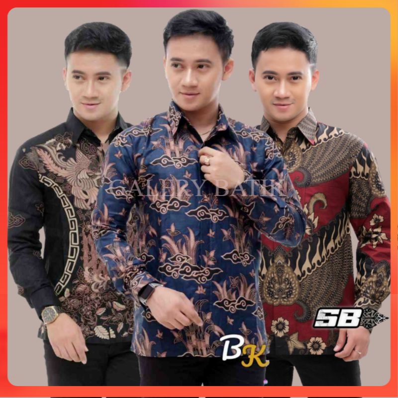 Batik Pria Lengan Panjang  HRB026 Kenongo Kemeja Batik lengan panjang Size M L XL Reguler