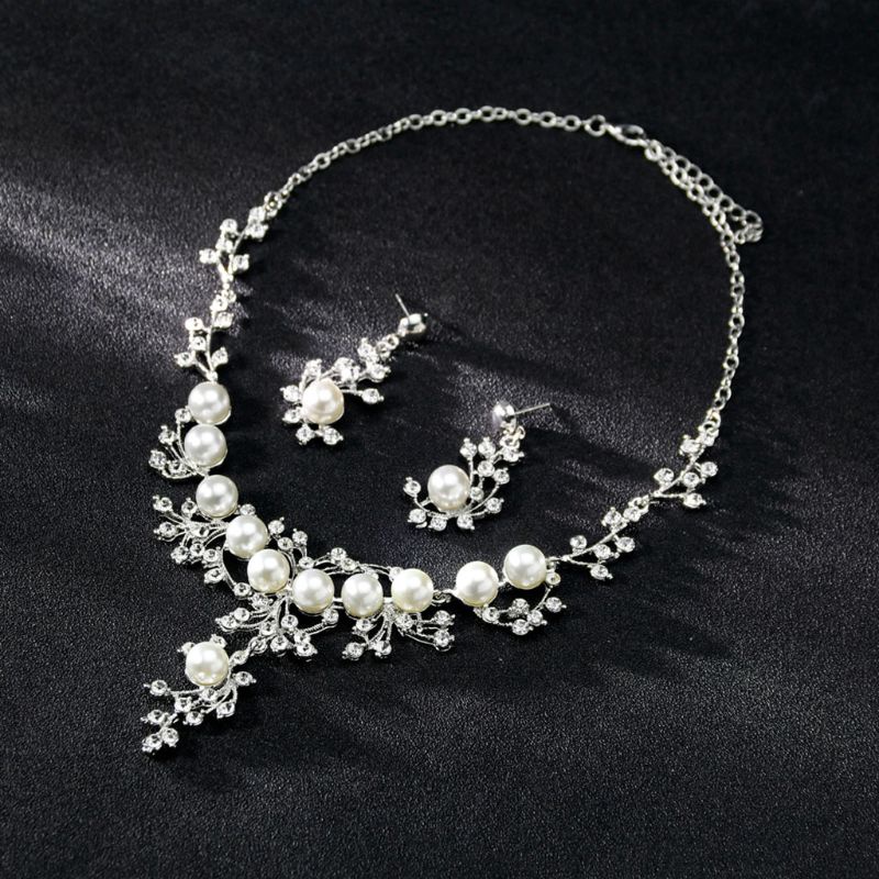 SIY  1 Set Necklace Earrings Floral Wedding Gifts Bride Jewelry Women Imitation Pearl