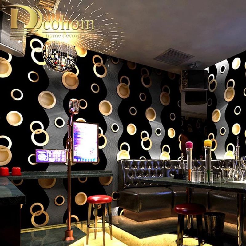 WALLPAPER DINDING MOTIF POLKADOT GOLD DSR HITAM 10m x 45cm